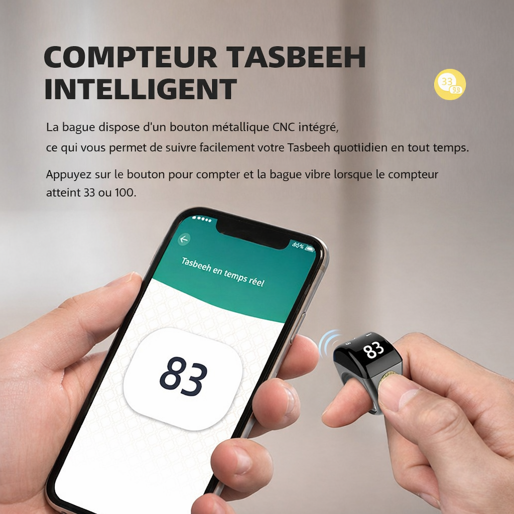DEEN URBAN™ - Chapelet electronique avec application mobile ( tapis de prière + bouteille eau zamzam offerts)