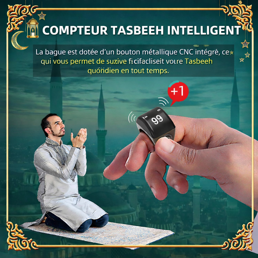 DEEN URBAN™ - Chapelet electronique avec application mobile ( tapis de prière + bouteille eau zamzam offerts)