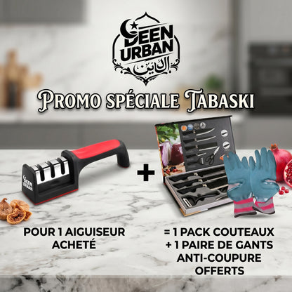 Pack Prestige Tabaski ( 1 aiguiseur acheté = 1 pack couteau 6pcs + 1 paire gants anti coupure)