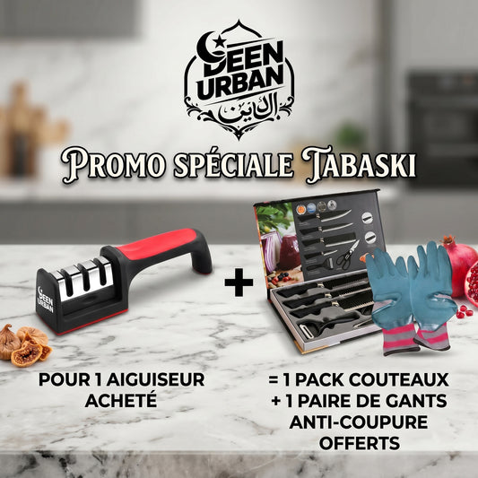 Pack Prestige Tabaski ( 1 aiguiseur acheté = 1 pack couteau 6pcs + 1 paire gants anti coupure)
